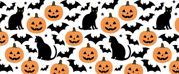 Naklejka premium halloween seamless pattern with jack-o-lantern pumpkins and glowing cat eyes on transparent background