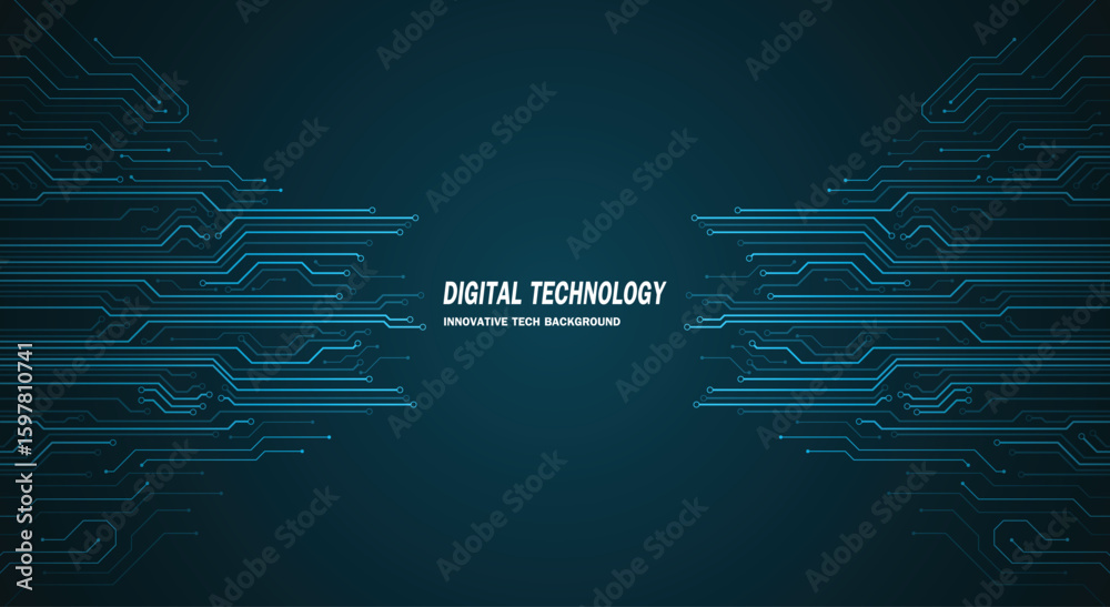 Poster digital technology background with glowing circuit lines. represents innovation, future tech, and da
