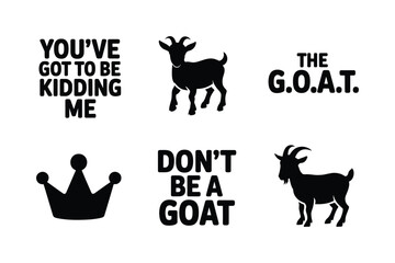 Obraz premium Black silhouettes of goats and text on white background crown