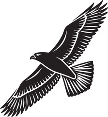 Black and White Silhouette of a Flying Seagull Bird Illustration Isolated on White Background