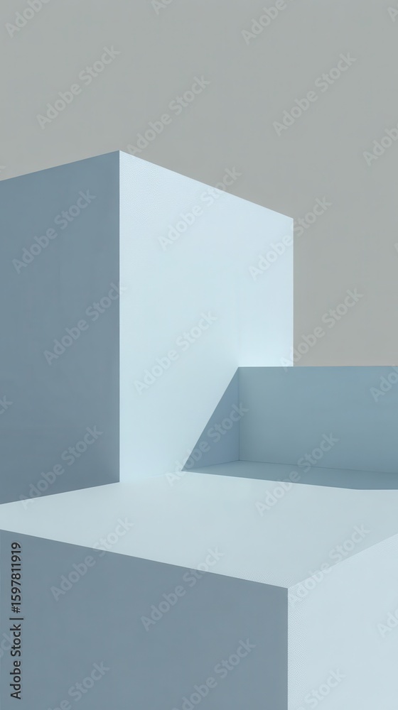 Poster geometric architectural structure in pale blue, generating abstract shapes with clean lines, soft il