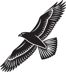 Black and White Silhouette of a Flying Seagull Bird Illustration Isolated on White Background