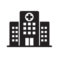 Obraz premium Simple black and white hospital building icon representing healthcare medical facilities and emergency services