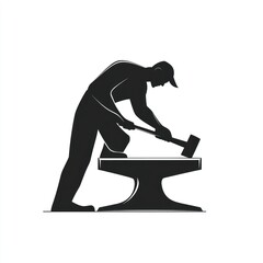 Obraz premium Black silhouette of a blacksmith at work