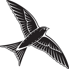 Black and White Silhouette of a Flying Seagull Bird Illustration Isolated on White Background