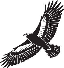 Black and White Silhouette of a Flying Seagull Bird Illustration Isolated on White Background