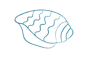 Chalk style seashell icon. Crayon seashell shape represents marine creature life. Undersea doodle in aquatic theme, flat design, suitable for summer decor and educational materials.