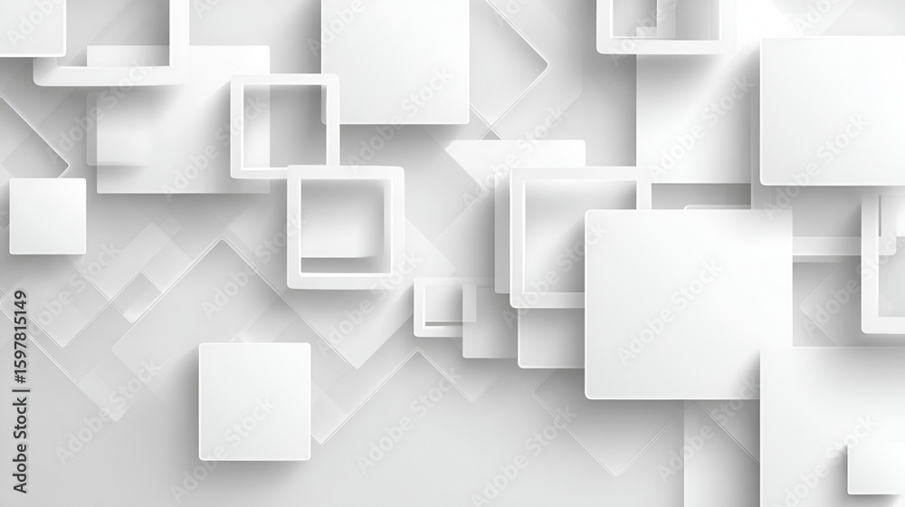 Fototapete white squares and outlines create a 3d layered abstract design