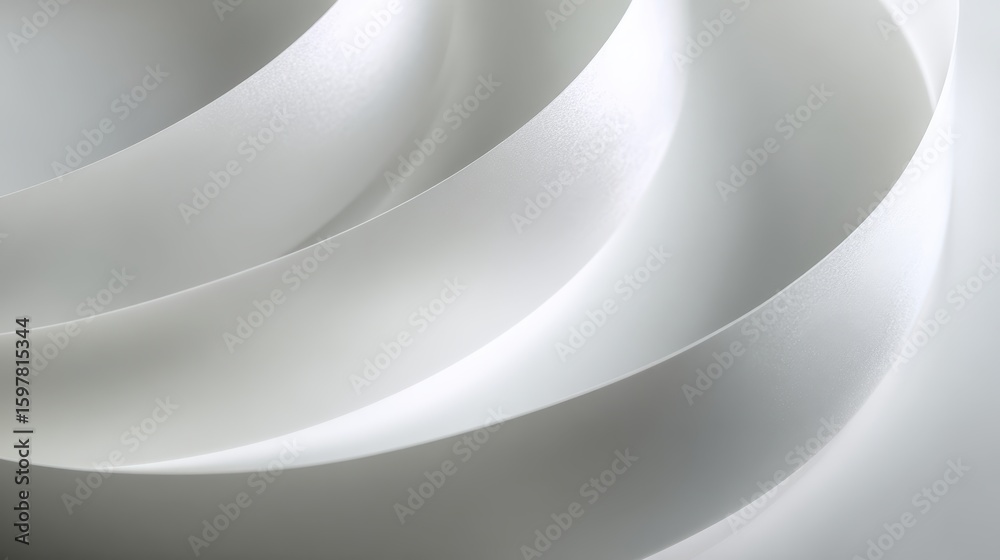 Poster smooth white curved paper stripes forming abstract pattern, revealing intricate light and shadow int