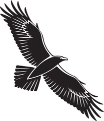 Black and White Silhouette of a Flying Seagull Bird Illustration Isolated on White Background