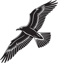 Black and White Silhouette of a Flying Seagull Bird Illustration Isolated on White Background