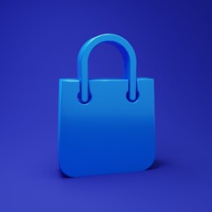 Blue Shopping bag icon isolated on blue background. Package sign. Minimalism concept. 3D render...