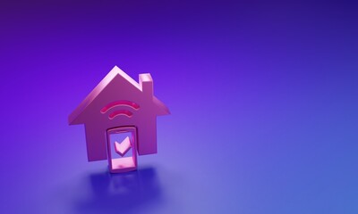 Pink Smart home - remote control system icon isolated on purple-blue background. Minimalism concept. 3D render illustration