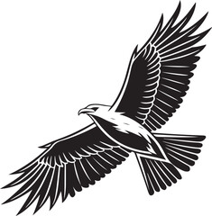 Black and White Silhouette of a Flying Seagull Bird Illustration Isolated on White Background