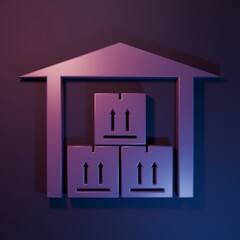 Purple Warehouse icon isolated on purple-blue background. Minimalism concept. 3D render illustration