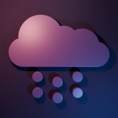 Purple Cloud with snow icon isolated on purple-blue background. Cloud with snowflakes. Single weather icon. Snowing sign. Minimalism concept. 3D render illustration