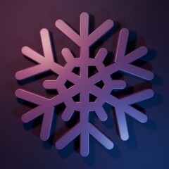 Purple Snowflake icon isolated on purple-blue background. Minimalism concept. 3D render illustration