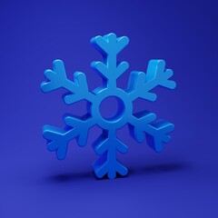 Blue Snowflake icon isolated on blue background. Minimalism concept. 3D render illustration
