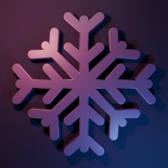 Purple Snowflake icon isolated on purple-blue background. Minimalism concept. 3D render illustration