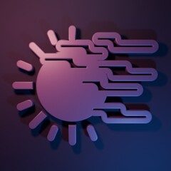 Purple Fog and sun icon isolated on purple-blue background. Minimalism concept. 3D render illustration