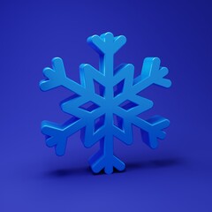 Blue Snowflake icon isolated on blue background. Minimalism concept. 3D render illustration