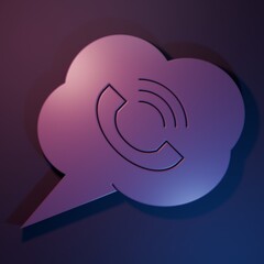 Purple Speech bubble with phone call icon isolated on purple-blue background. Minimalism concept. 3D render illustration