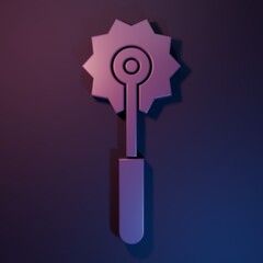 Purple Pizza knife icon isolated on purple-blue background. Pizza cutter sign. Steel kitchenware equipment. Minimalism concept. 3D render illustration