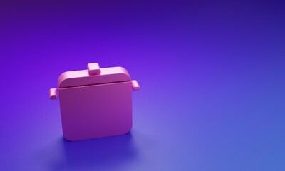 Pink Cooking pot icon isolated on purple-blue background. Boil or stew food symbol. Minimalism concept. 3D render illustration