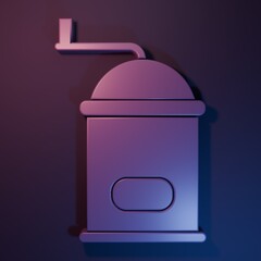 Purple Manual coffee grinder icon isolated on purple-blue background. Minimalism concept. 3D render illustration