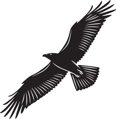 Black and White Silhouette of a Flying Seagull Bird Illustration Isolated on White Background