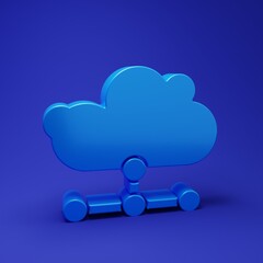 Blue Network cloud connection icon isolated on blue background. Social technology. Cloud computing concept. Minimalism concept. 3D render illustration