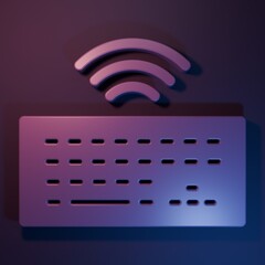 Purple Wireless computer keyboard icon isolated on purple-blue background. PC component sign. Internet of things concept with wireless connection. Minimalism concept. 3D render illustration