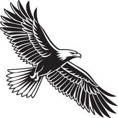 Black and White Silhouette of a Flying Seagull Bird Illustration Isolated on White Background
