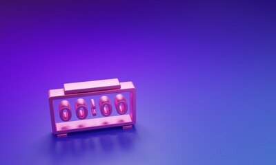Pink Digital alarm clock icon isolated on purple-blue background. Electronic watch alarm clock. Time icon. Minimalism concept. 3D render illustration