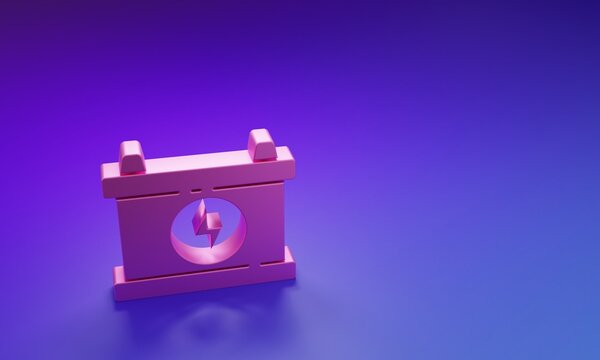 Pink Car battery icon isolated on purple-blue background. Accumulator battery energy power and electricity accumulator battery. Minimalism concept. 3D render illustration