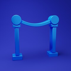 Blue Rope barrier icon isolated on blue background. VIP event, luxury celebration. Celebrity party entrance. Minimalism concept. 3D render illustration