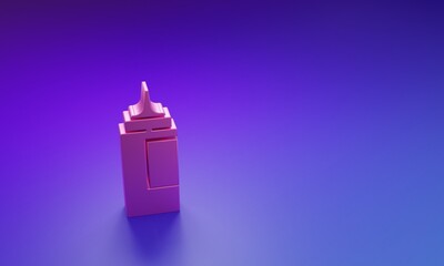 Pink Sauce bottle icon isolated on purple-blue background. Ketchup, mustard and mayonnaise bottles with sauce for fast food. Minimalism concept. 3D render illustration