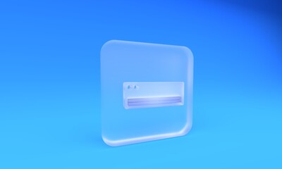 Frosted glass Air conditioner icon isolated on blue background. Split system air conditioning. Cool and cold climate control system. Square frosted glass button. 3D render illustration