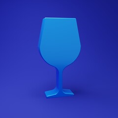 Blue Wine glass icon isolated on blue background. Wineglass sign. Minimalism concept. 3D render illustration