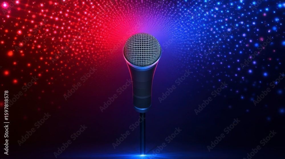 Canvas Prints microphone on stage with colorful lights.