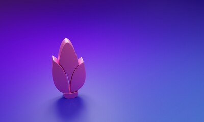 Pink Corn icon isolated on purple-blue background. Minimalism concept. 3D render illustration