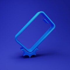 Blue Shockproof mobile phone icon isolated on blue background. Minimalism concept. 3D render...