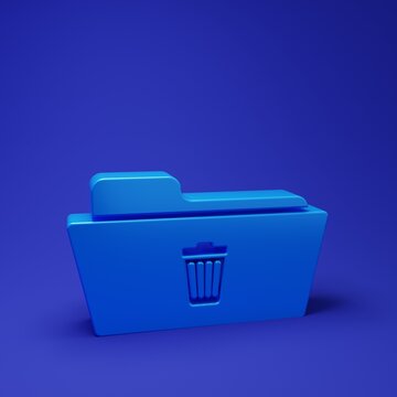 Blue Delete folder icon isolated on blue background. Folder with recycle bin. Delete or error folder. Close computer information folder sign. Minimalism concept. 3D render illustration