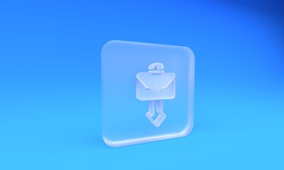 Frosted glass Briefcase icon isolated on blue background. Business case sign. Business portfolio....