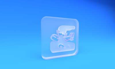 Frosted glass Plane crash icon isolated on blue background. Square frosted glass button. 3D render illustration