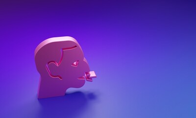 Pink Man coughing icon isolated on purple-blue background. Viral infection, influenza, flu, cold symptom. Tuberculosis, mumps, whooping cough. Minimalism concept. 3D render illustration