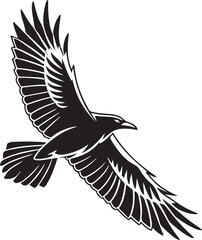 Black and White Silhouette of a Flying Seagull Bird Illustration Isolated on White Background