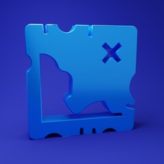 Blue Pirate treasure map icon isolated on blue background. Minimalism concept. 3D render illustration