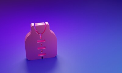 Pink Life jacket icon isolated on purple-blue background. Life vest icon. Extreme sport. Sport equipment. Minimalism concept. 3D render illustration