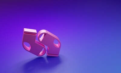 Pink Socks icon isolated on purple-blue background. Minimalism concept. 3D render illustration